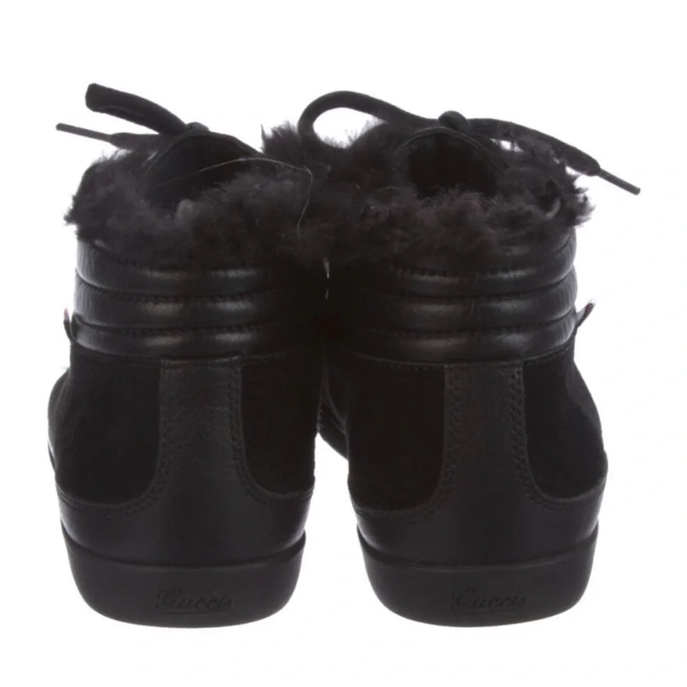 GUCCI Suede Fur Trim Sneakers - Picture 3 of 5